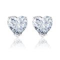 Gorgeous 1 Carat Heart Cut - Cubic Zirconia - April Birthstone Solitaire Stud Earrings in 18K White Gold Plating over Silver