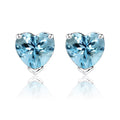 Gorgeous 1 Carat Heart Cut - Blue Topaz - December Birthstone Solitaire Stud Earrings in 18K White Gold Plating over Silver