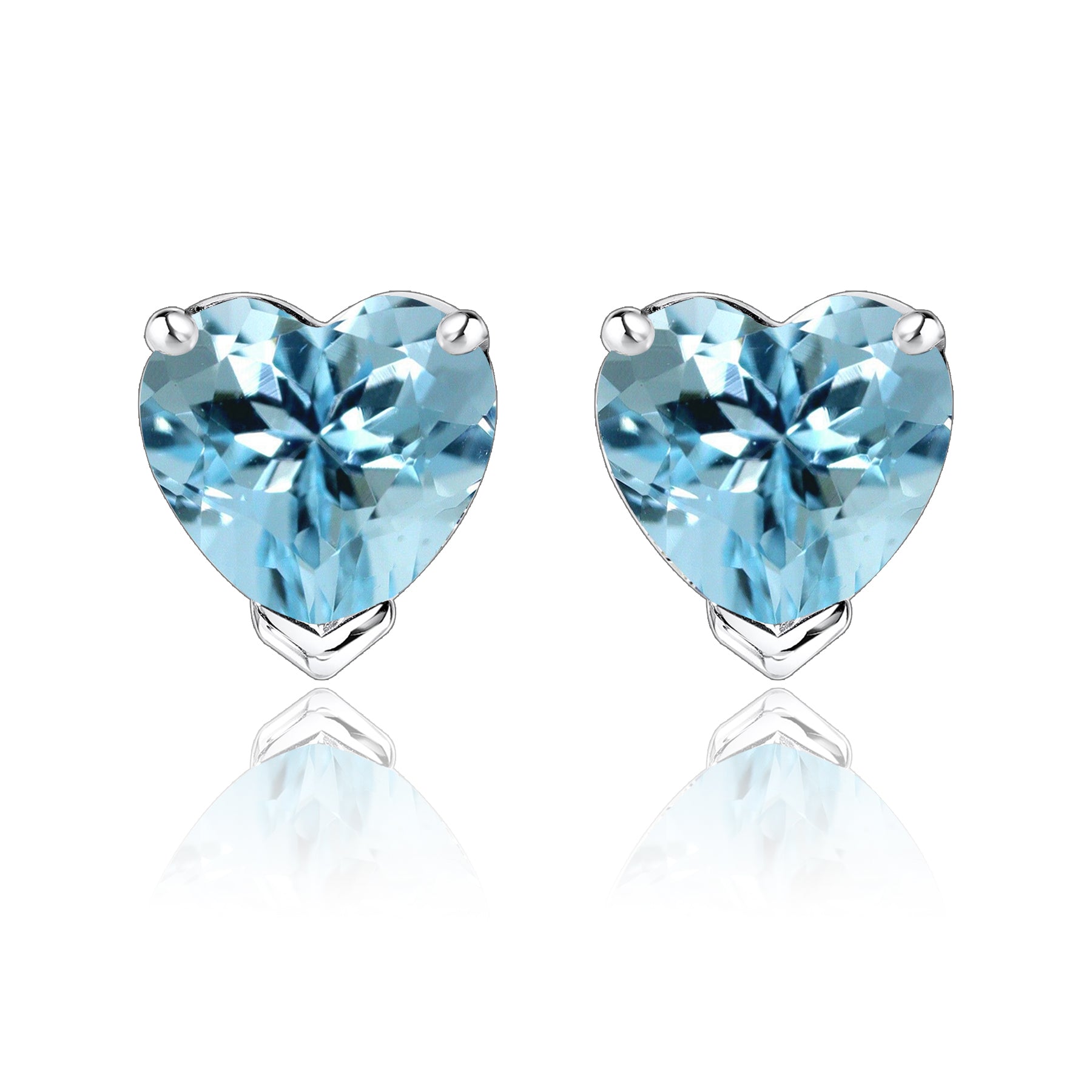 Gorgeous 1 Carat Heart Cut - Blue Topaz - December Birthstone Solitaire Stud Earrings in 18K White Gold Plating over Silver