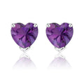 Gorgeous 1 Carat Heart Cut - Amethyst - February Birthstone Solitaire Stud Earrings in 18K White Gold Plating over Silver