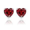 Gorgeous 1 Carat Heart Cut - Garnet - January Birthstone Solitaire Stud Earrings in 18K White Gold Plating over Silver