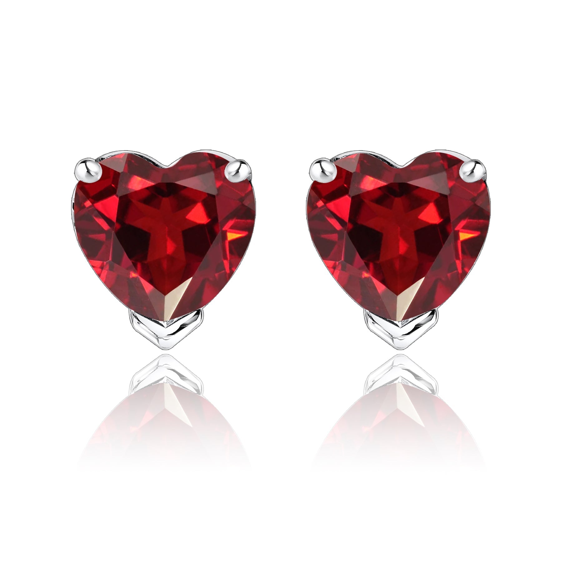 Gorgeous 1 Carat Heart Cut - Garnet - January Birthstone Solitaire Stud Earrings in 18K White Gold Plating over Silver