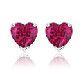 Gorgeous 1 Carat Heart Cut - Ruby - July Birthstone Solitaire Stud Earrings in 18K White Gold Plating over Silver