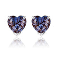 Gorgeous 1 Carat Heart Cut - Alexandrite - June Birthstone Solitaire Stud Earrings in 18K White Gold Plating over Silver