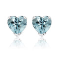 Gorgeous 1 Carat Heart Cut - Aquamarine - March Birthstone Solitaire Stud Earrings in 18K White Gold Plating over Silver
