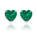 Gorgeous 1 Carat Heart Cut - Emerald - May Birthstone Solitaire Stud Earrings in 18K White Gold Plating over Silver