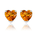Gorgeous 1 Carat Heart Cut - Citrine - November Birthstone Solitaire Stud Earrings in 18K White Gold Plating over Silver