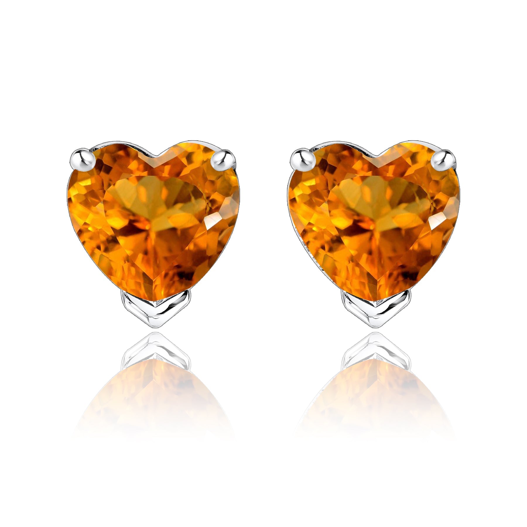 Gorgeous 1 Carat Heart Cut - Citrine - November Birthstone Solitaire Stud Earrings in 18K White Gold Plating over Silver