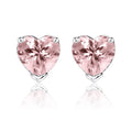 Gorgeous 1 Carat Heart Cut - Pink Tourmaline - October Birthstone Solitaire Stud Earrings in 18K White Gold Plating over Silver