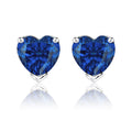 Gorgeous 1 Carat Heart Cut - Blue Sapphire - September Birthstone Solitaire Stud Earrings in 18K White Gold Plating over Silver