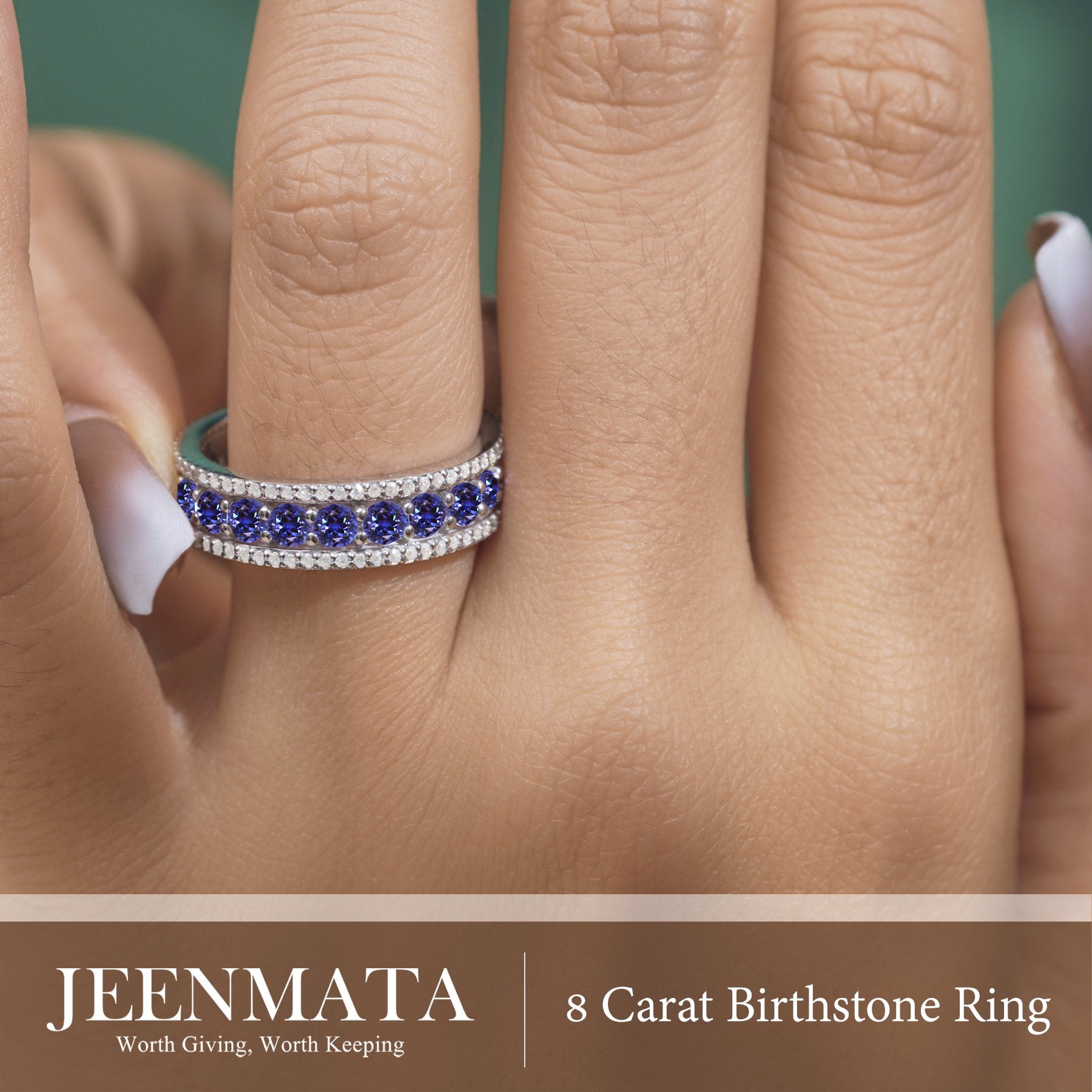JeenMata 8 Carat Round Cut - June Birthstone Eternity Band Ring - Alexandrite Cubic Zirconia Halo Anniversary Wedding Band in 18K White Gold Plating for Women