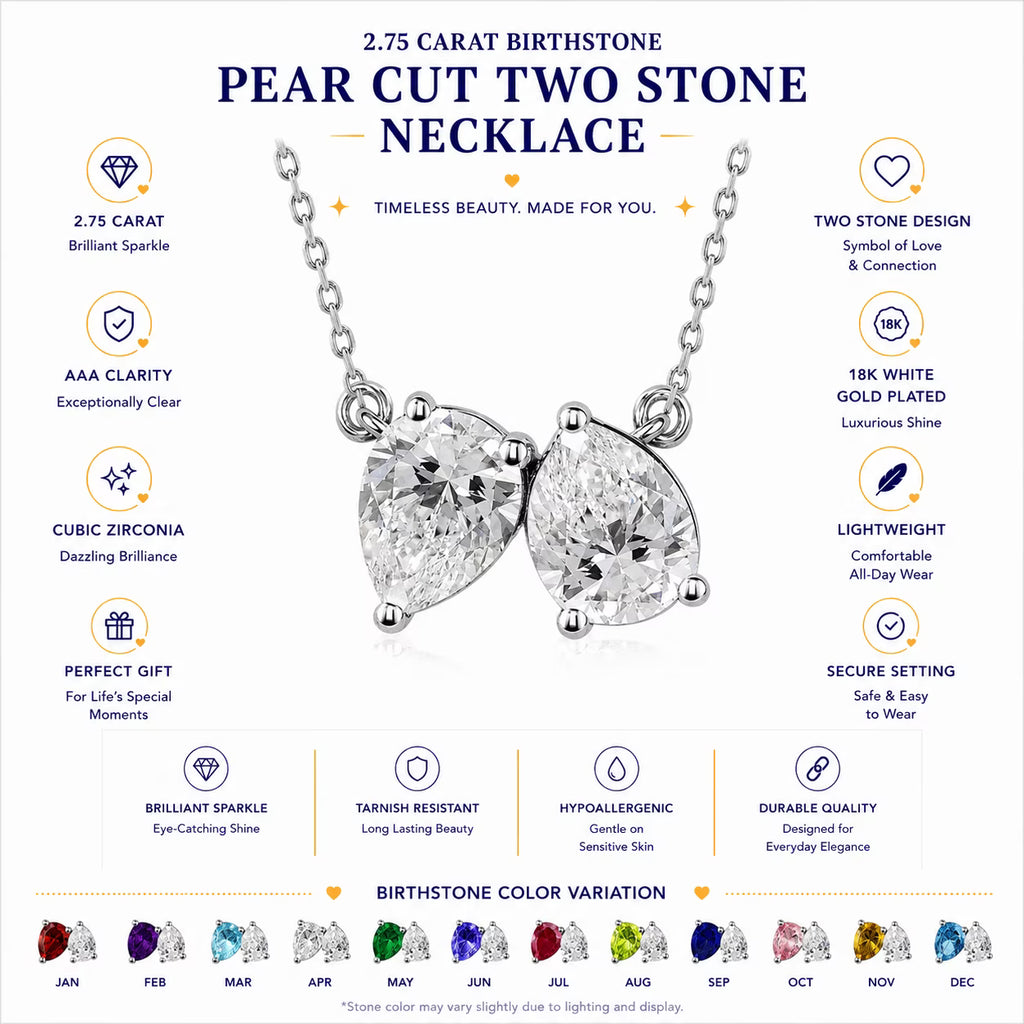 JeenMata 2.75 Carat January Birthstone Necklace - Pear Cut Two Stone Garnet & Cubic Zirconia Necklaces in 18K White Gold Plating Gift for Women, Mother, Her