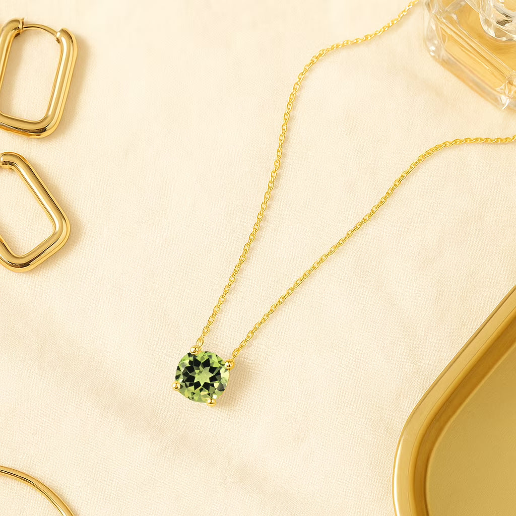 JeenMata 1.75 Carat Emerald - May Birthstone Solitaire Pendant Necklace in 18K Yellow Gold Plated, Female, Adult