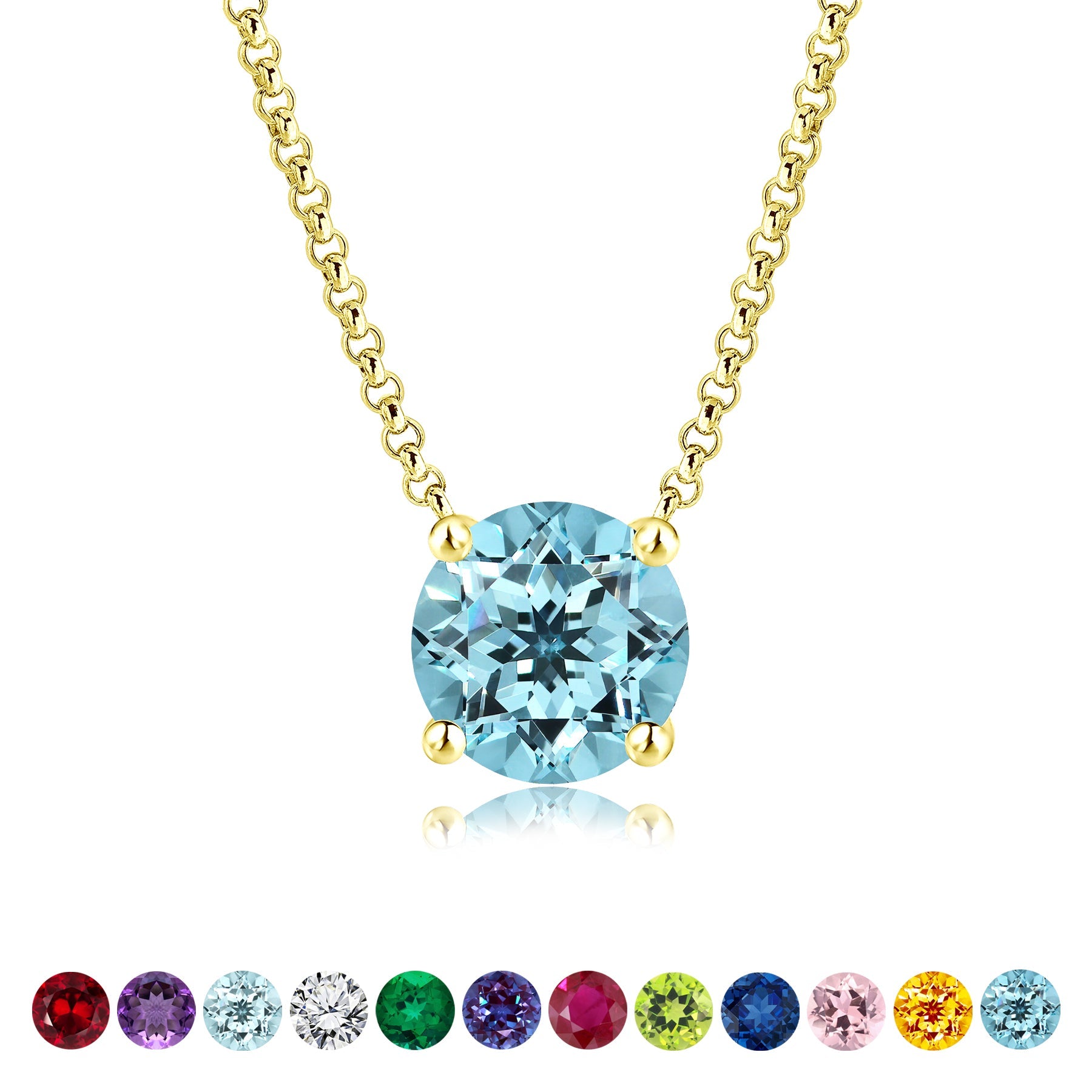 JeenMata 1 Carat Blue Topaz - December Birthstone Solitaire Pendant Necklace in 18K Yellow Gold Plated, Female, Adult