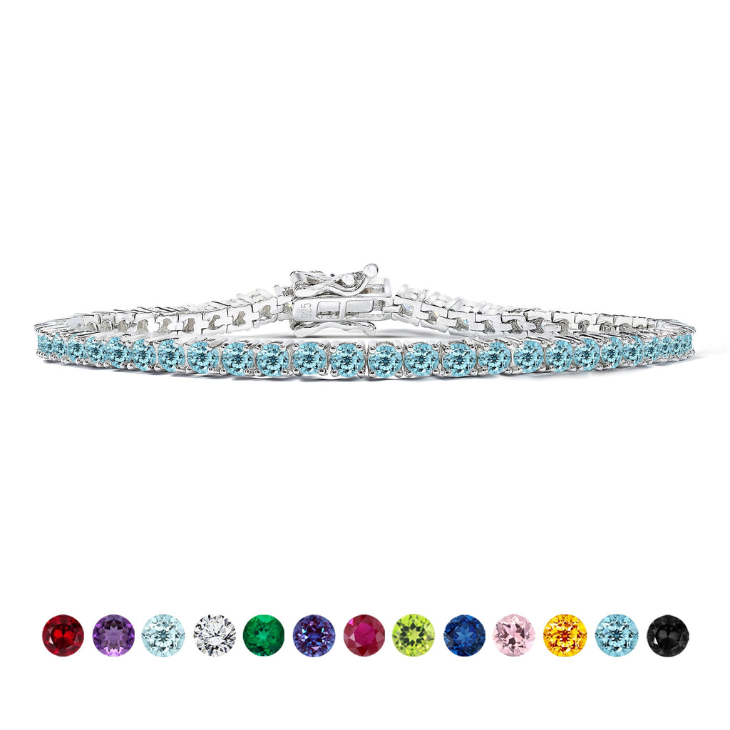 Classic 5.5 TCW Round Cut December - Blue Topaz - Birthstone Tennis Bracelet Eternity Design - White Gold Plating, Female, Adult