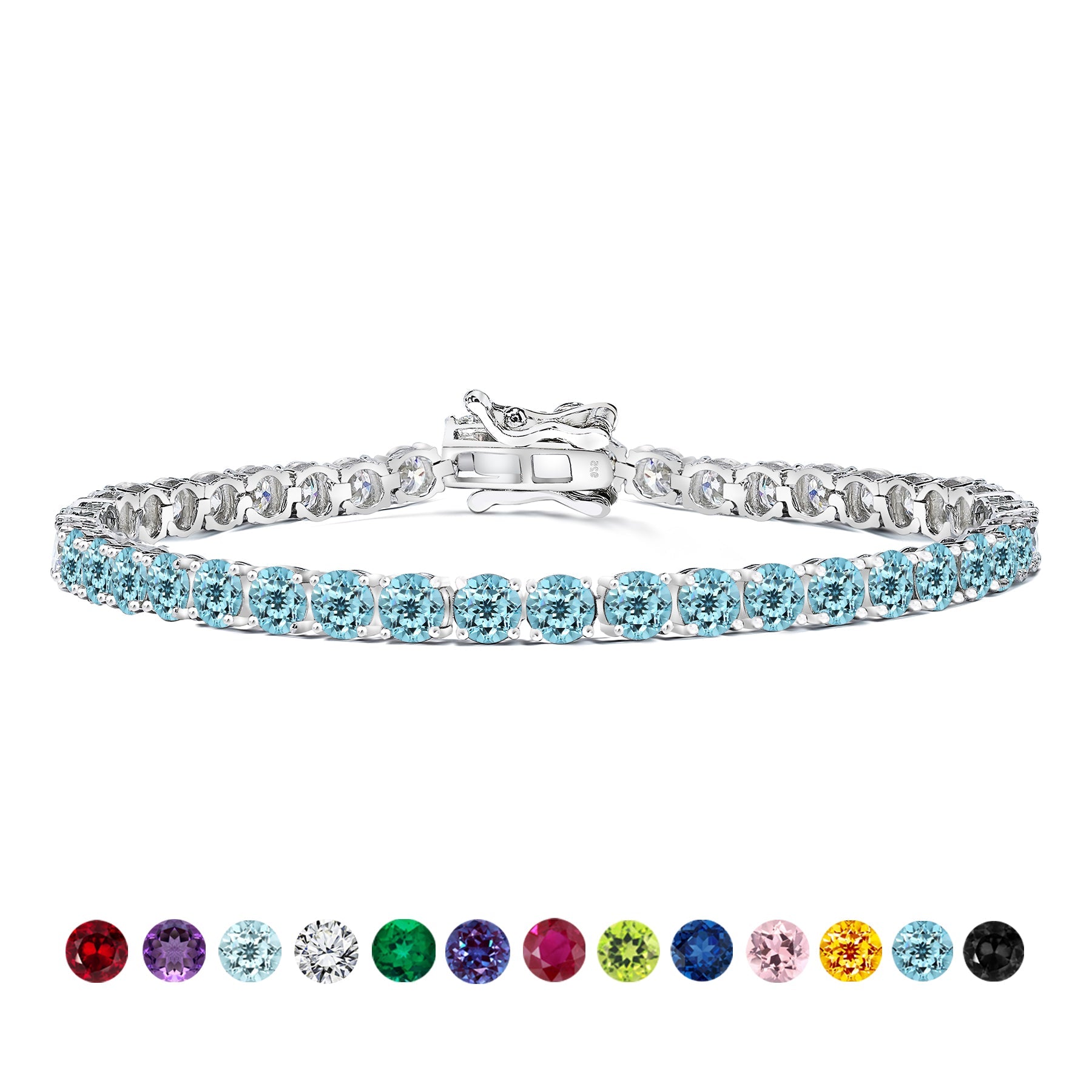 11 TCW Round Cut December - Blue Topaz - Birthstone Tennis Bracelet for Women in Eternity Design - White Gold Plating, Female, Adult