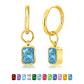 2 Carat Emerald Cut - Blue Topaz - December Birthstone Bezel Huggie Hoop Earrings - 18K Yellow Gold Plating