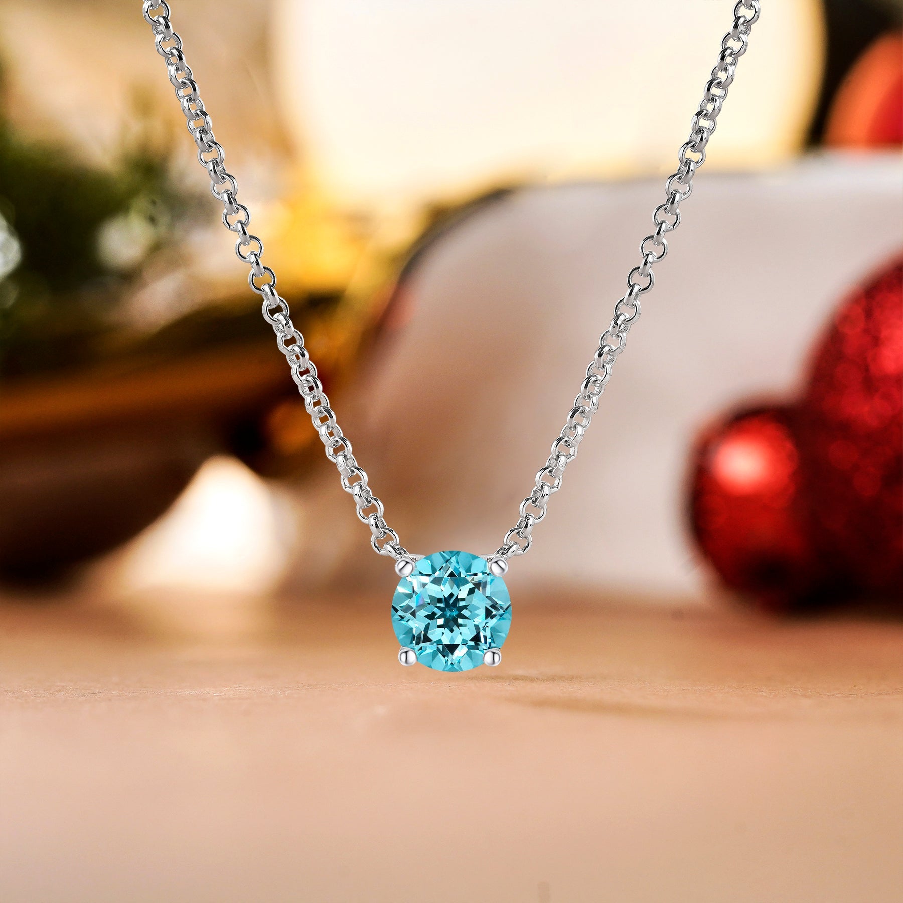 JeenMata 1 Carat Blue Topaz - December Birthstone Solitaire Pendant Necklace in 18K Yellow Gold Plated, Female, Adult