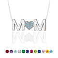 MOM Pendant Necklace - Light Blue Stone - December Birthstone in 18K White Gold over Sterling Silver