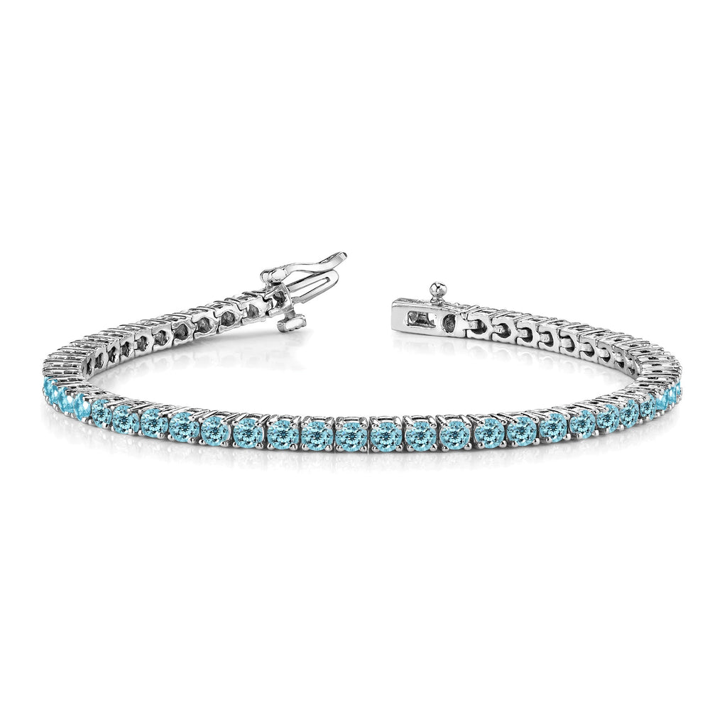 11 TCW Round Cut December - Blue Topaz - Birthstone Tennis Bracelet for Women in Eternity Design - White Gold Plating, Female, Adult