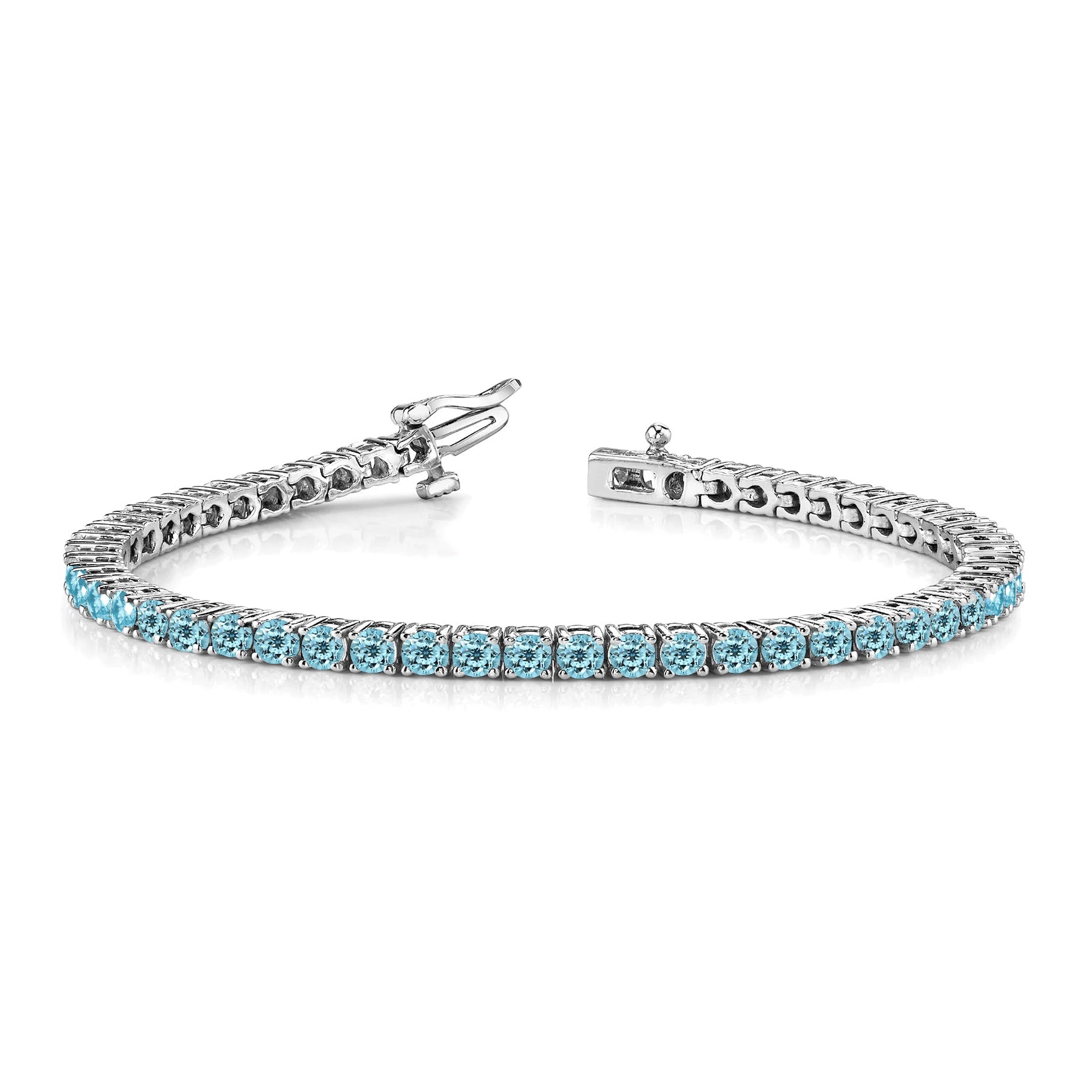 11 TCW Round Cut December - Blue Topaz - Birthstone Tennis Bracelet for Women in Eternity Design - White Gold Plating, Female, Adult