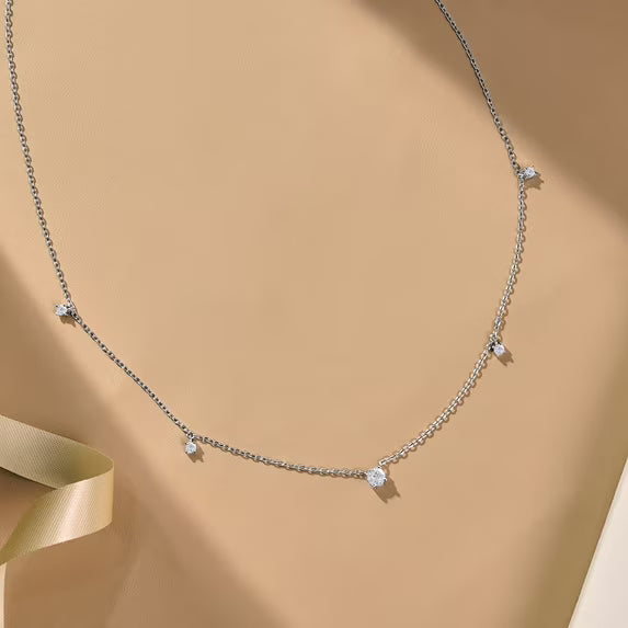 JeenMata 0.50 Carat Lab Grown Diamond - Round Cut Solitaire Pendant Necklace - Station Drop Solitaire Necklaces in 18K White Gold Plating Jewelry for Women