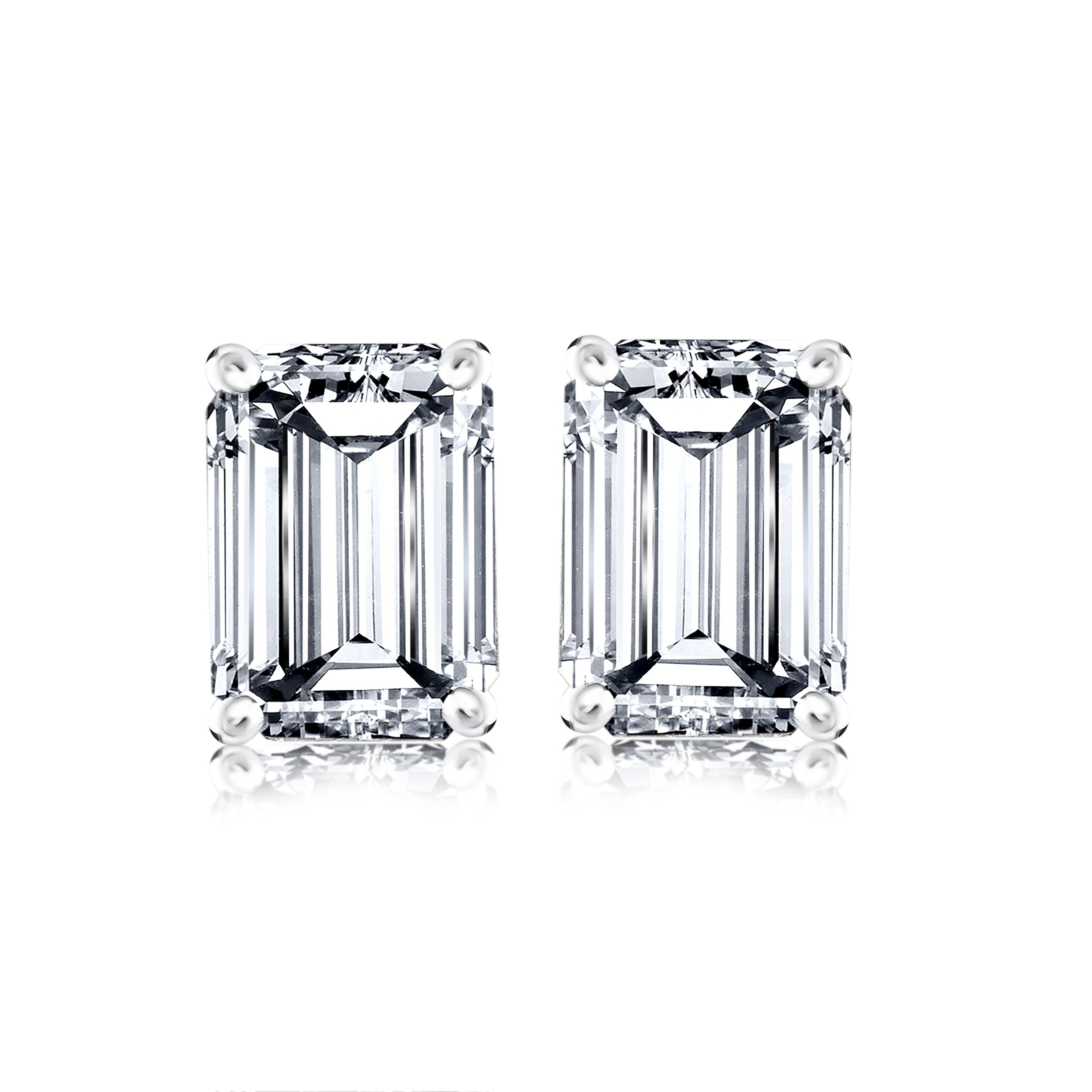 JeenMata Minimalist 1 Carat Emerald Cut Moissanite Solitaire Stud Earrings In 18K Rose Gold Plating Over Silver