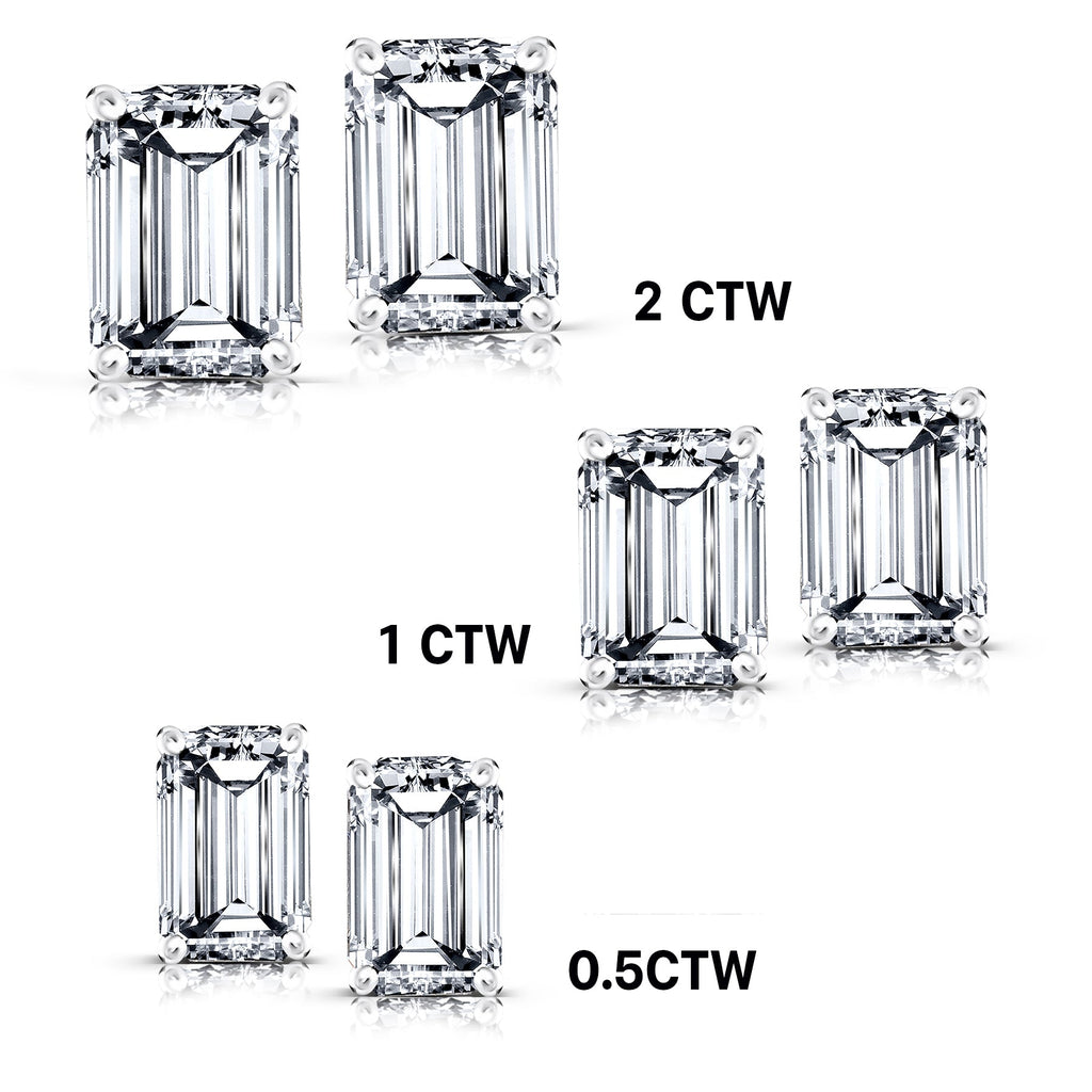 JeenMata Minimalist 1 Carat Emerald Cut Moissanite Solitaire Stud Earrings In 18K Rose Gold Plating Over Silver
