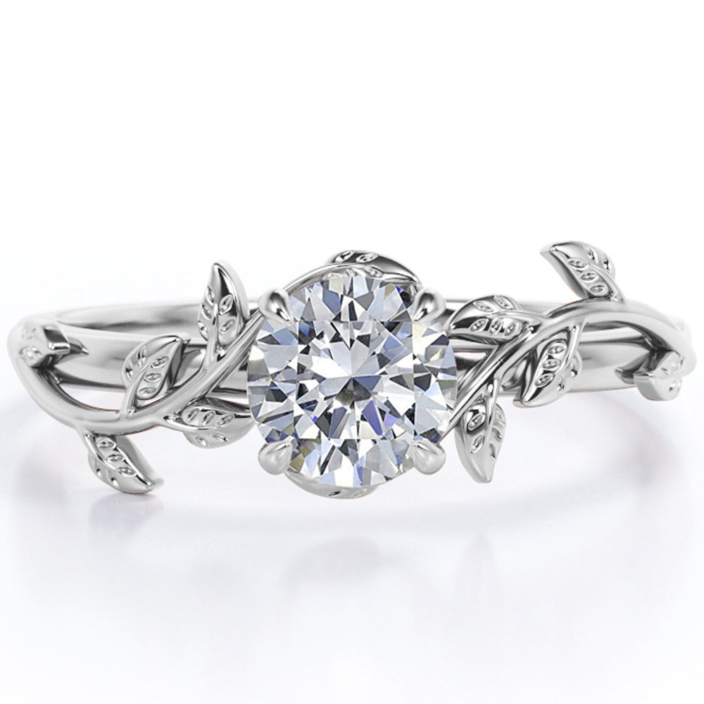 0.50 Carat Round Cut Moissanite Bohemian Engagement Ring - Vintage Moissanite Promise Ring - 18k White Gold over Silver
