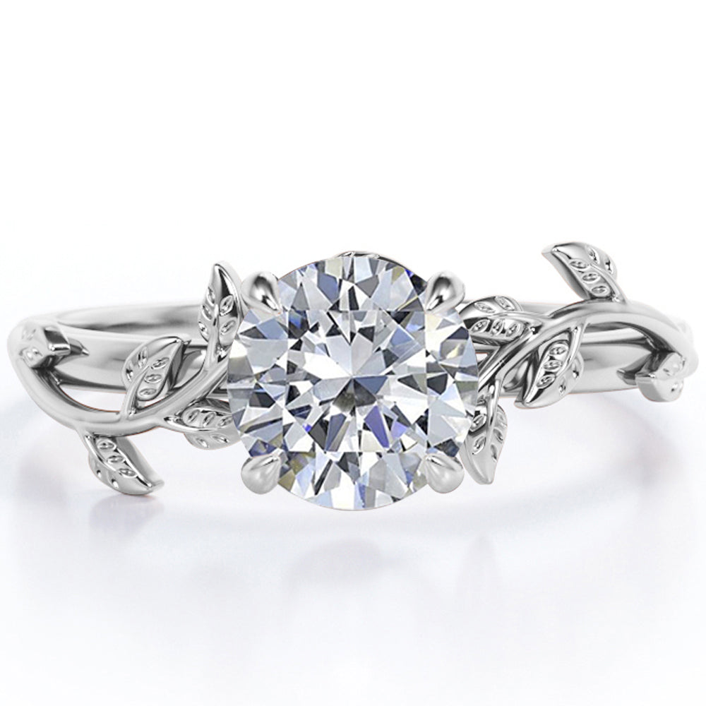 2 Carat Round Cut Moissanite Bohemian Engagement Ring - Vintage Moissanite Promise Ring - 18K White Gold over Silver