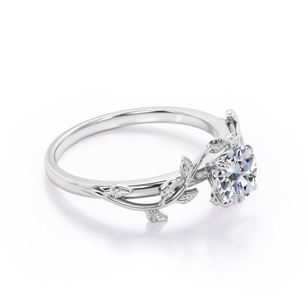0.50 Carat Round Cut Moissanite Bohemian Engagement Ring - Vintage Moissanite Promise Ring - 18k White Gold over Silver