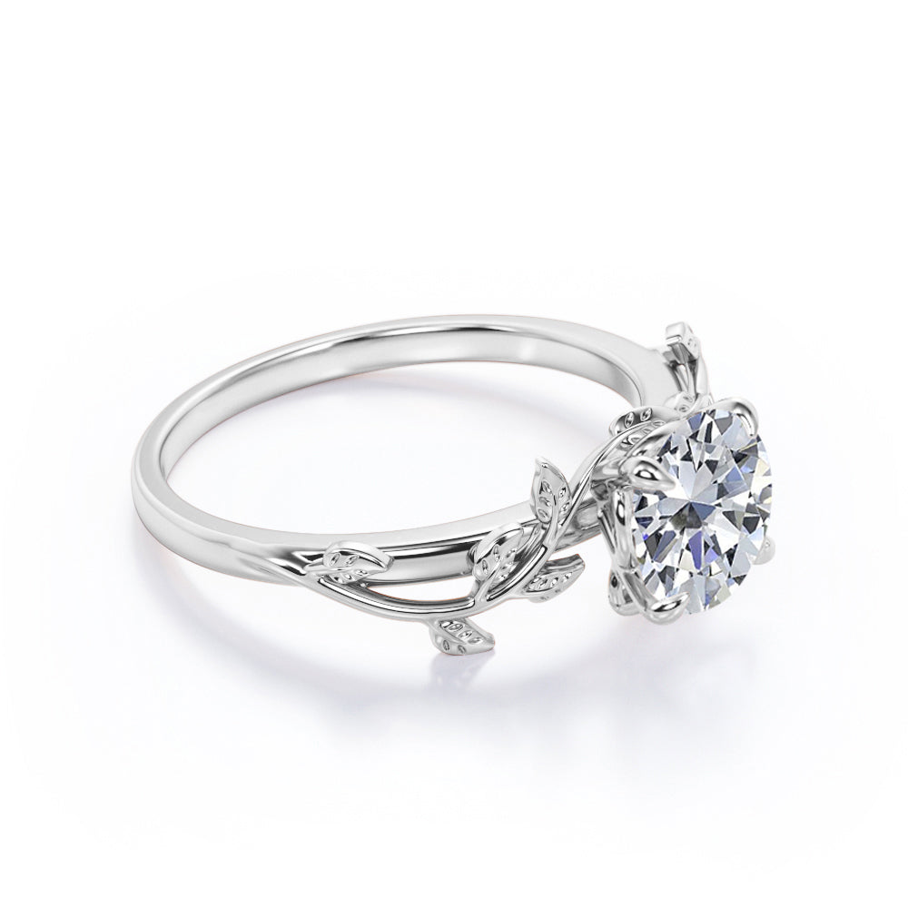 2 Carat Round Cut Moissanite Bohemian Engagement Ring - Vintage Moissanite Promise Ring - 18K White Gold over Silver