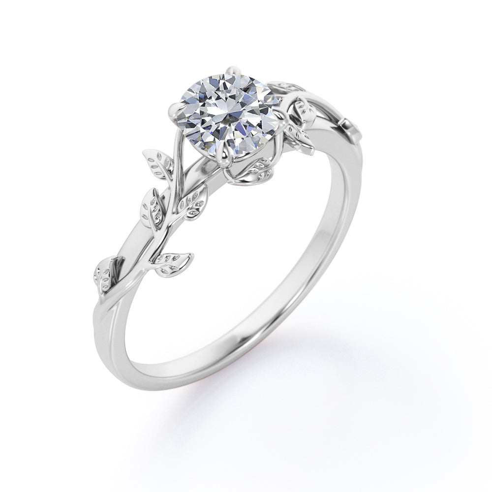 0.50 Carat Round Cut Moissanite Bohemian Engagement Ring - Vintage Moissanite Promise Ring - 18k White Gold over Silver