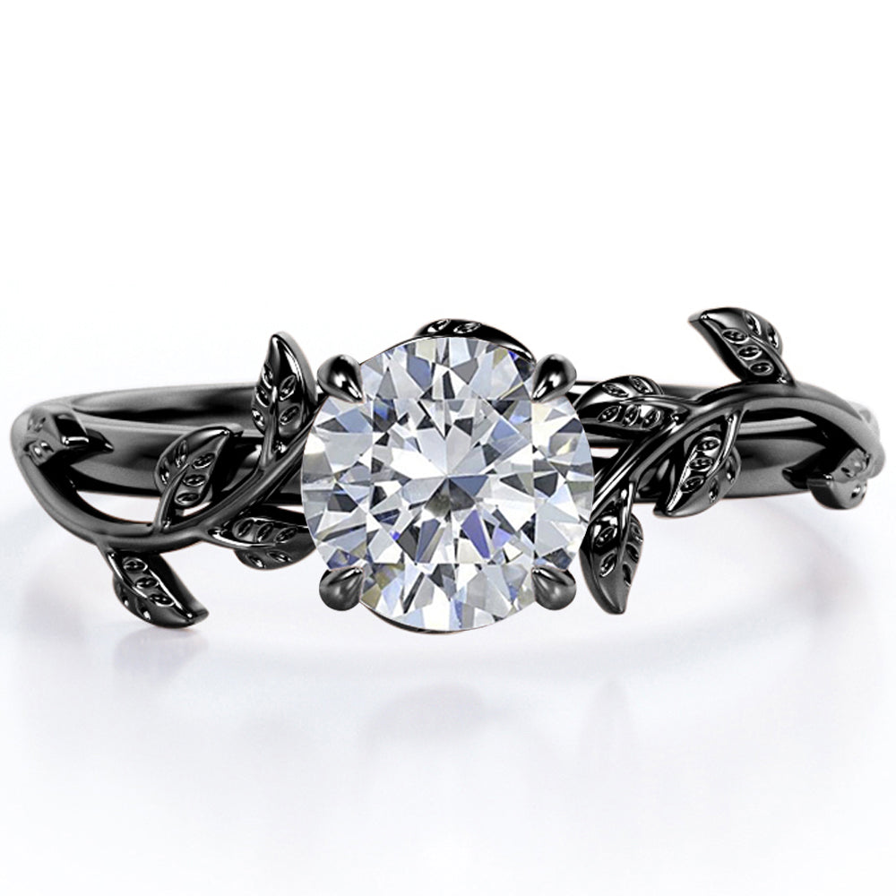 2 Carat Round Cut Moissanite Bohemian Engagement Ring - Vintage Moissanite Promise Ring - 18K White Gold over Silver