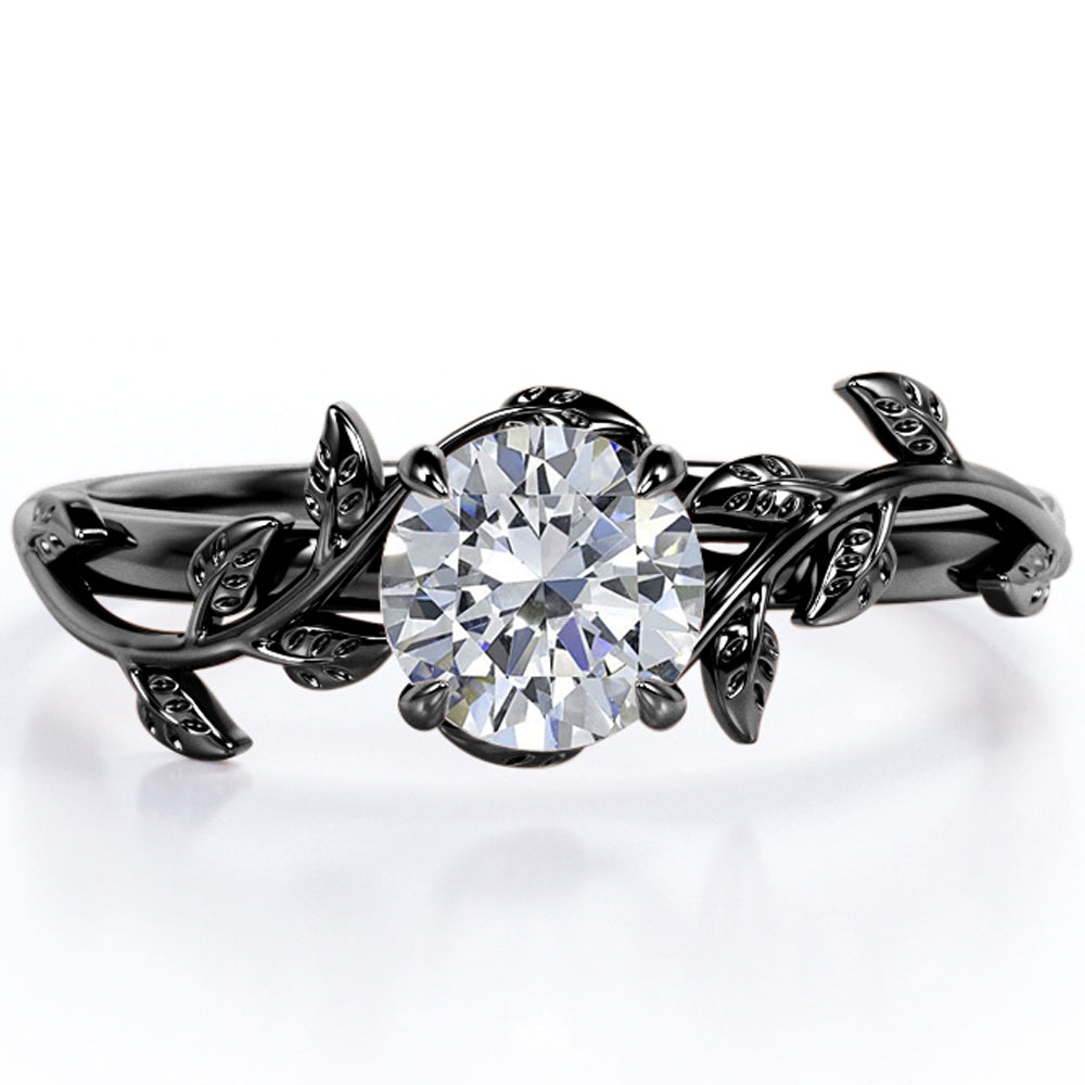 0.50 Carat Round Cut Moissanite Bohemian Engagement Ring - Vintage Moissanite Promise Ring - 18k White Gold over Silver
