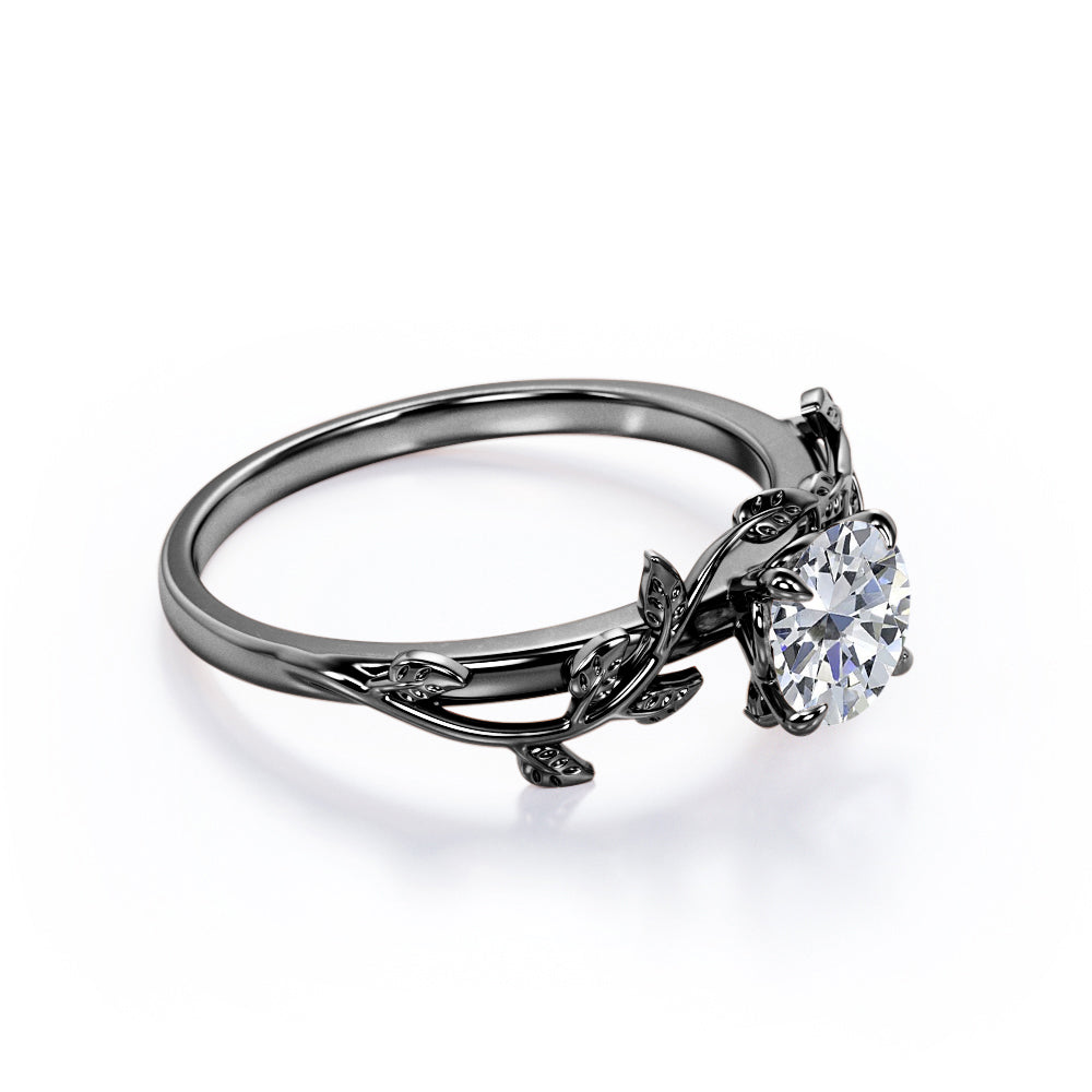 0.50 Carat Round Cut Moissanite Bohemian Engagement Ring - Vintage Moissanite Promise Ring - 18k White Gold over Silver