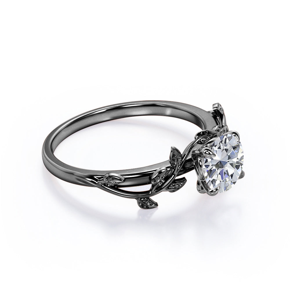 2 Carat Round Cut Moissanite Bohemian Engagement Ring - Vintage Moissanite Promise Ring - 18K White Gold over Silver