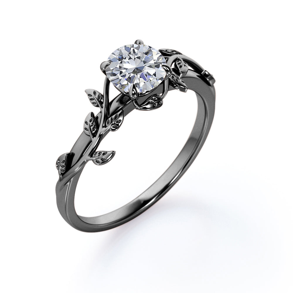 0.50 Carat Round Cut Moissanite Bohemian Engagement Ring - Vintage Moissanite Promise Ring - 18k White Gold over Silver