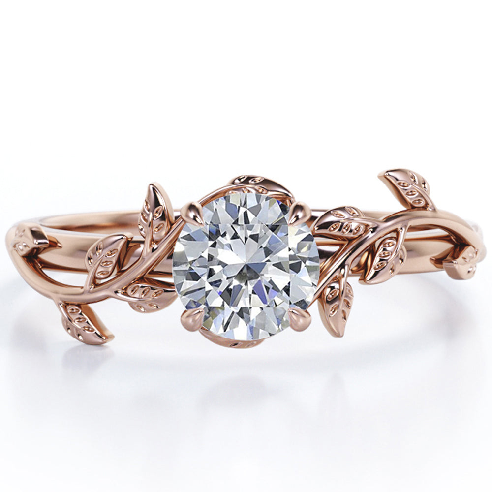 0.50 Carat Round Cut Moissanite Bohemian Engagement Ring - Vintage Moissanite Promise Ring - 18k White Gold over Silver