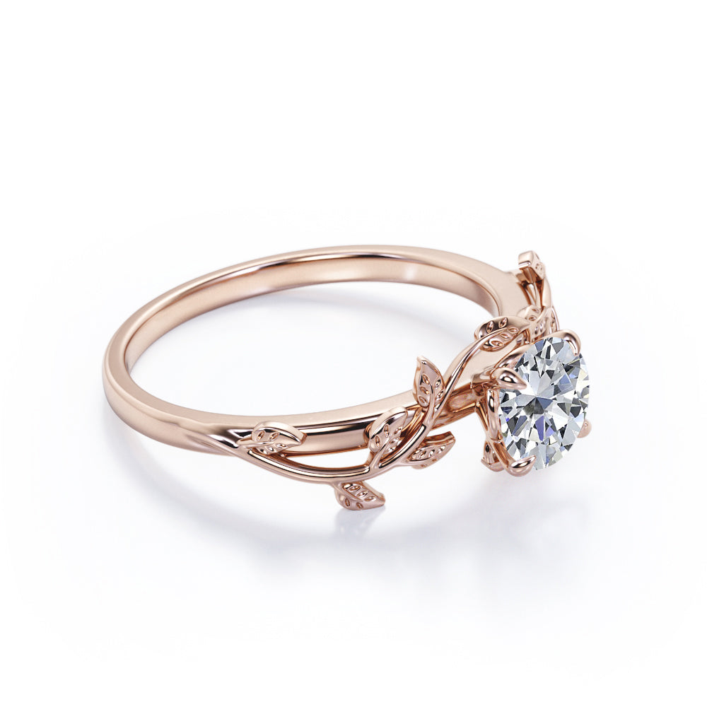 0.50 Carat Round Cut Moissanite Bohemian Engagement Ring - Vintage Moissanite Promise Ring - 18k White Gold over Silver