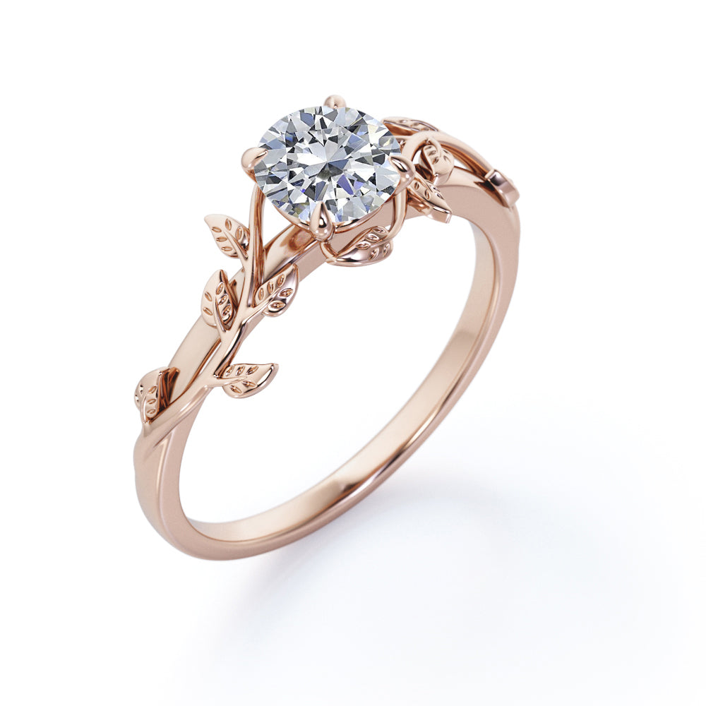 0.50 Carat Round Cut Moissanite Bohemian Engagement Ring - Vintage Moissanite Promise Ring - 18k White Gold over Silver