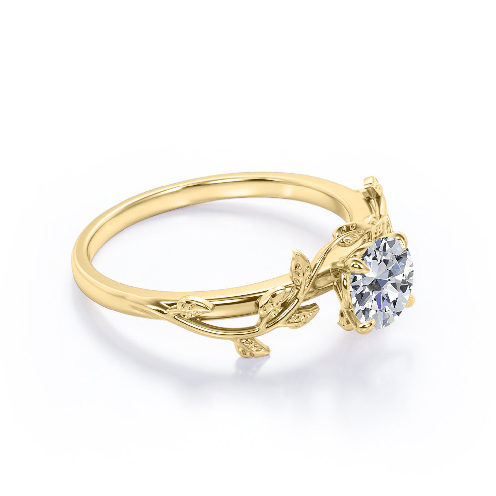 0.50 Carat Round Cut Moissanite Bohemian Engagement Ring - Vintage Moissanite Promise Ring - 18k White Gold over Silver