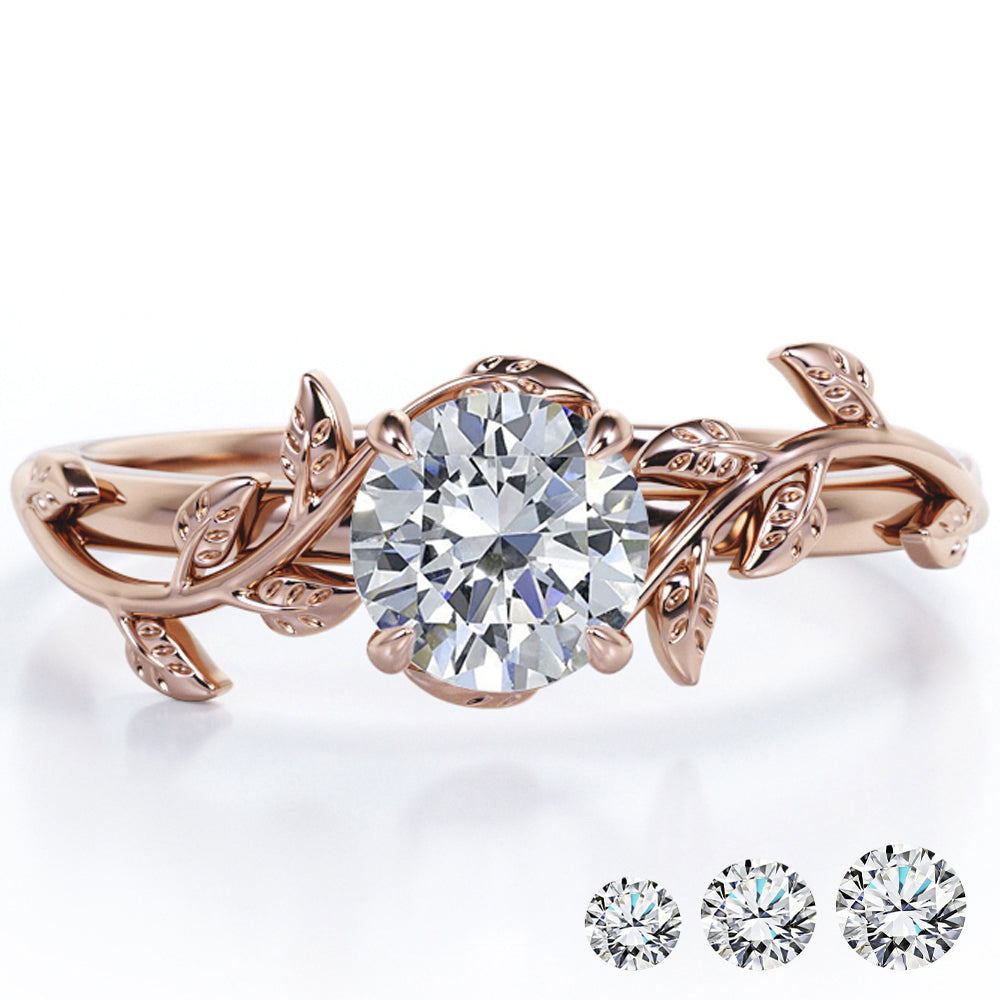 JeenMata 0.50 Carat Round Cut Moissanite Bohemian Engagement Ring - Vintage Moissanite Promise Ring - 18k Rose Gold Plating for Women