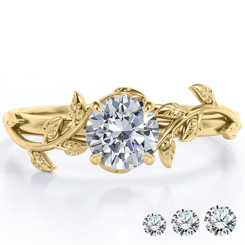 JeenMata 2 Carat Round Cut Moissanite Bohemian Engagement Ring - Vintage Moissanite Promise Ring - 18K Yellow Gold Plating for Women
