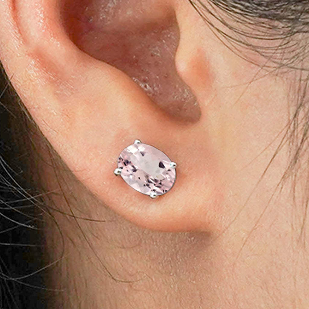 2.5 Carat Oval Cut - SWAROVSKI Pink Tourmaline - October Birthstone Solitaire Stud Earrings - 4 Prong - In 18K White Gold Plating Over Silver