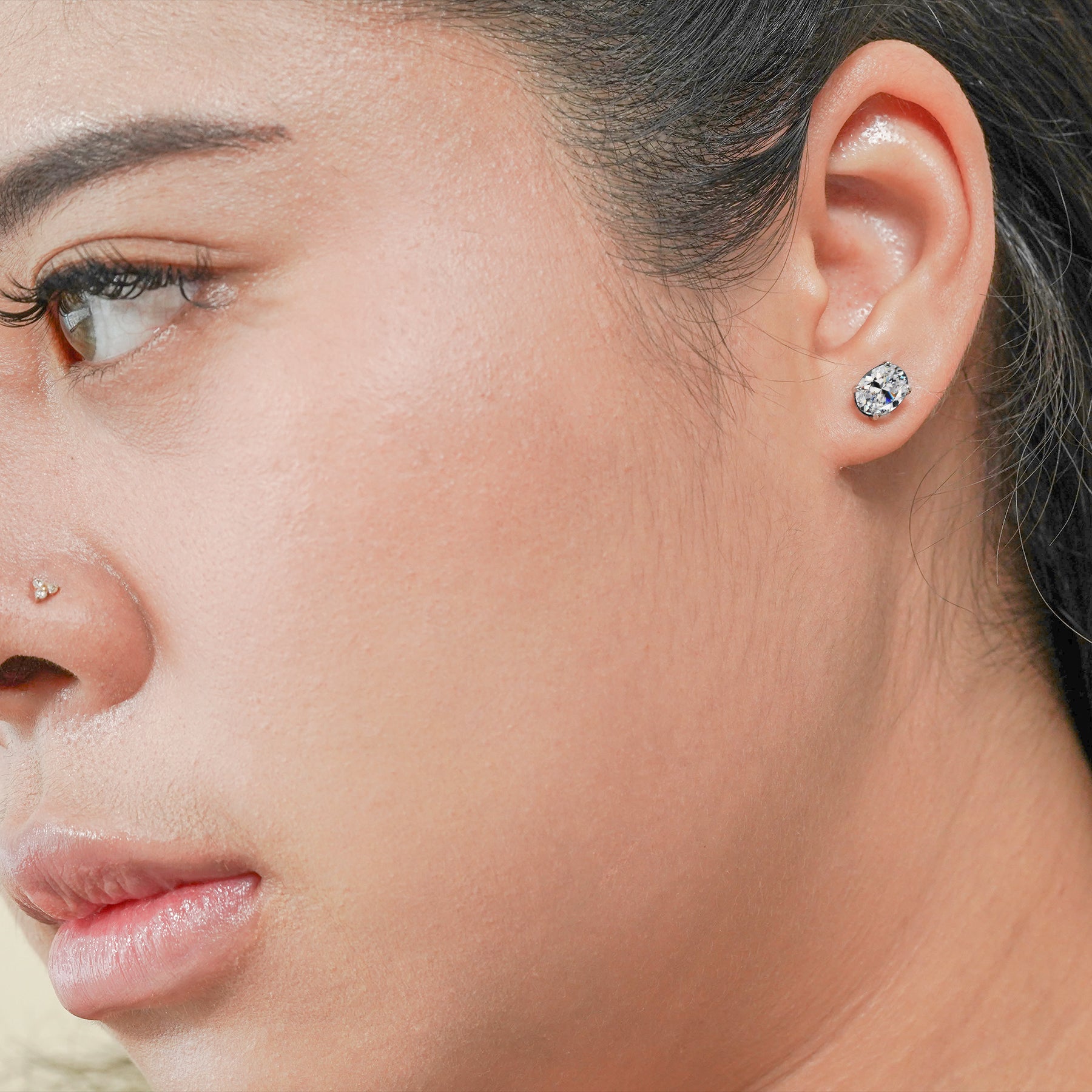 2.5 Carat Oval Cut - SWAROVSKI Cubic Zirconia - April Birthstone Solitaire Stud Earrings - 4 Prong - In 18K White Gold Plating Over Silver