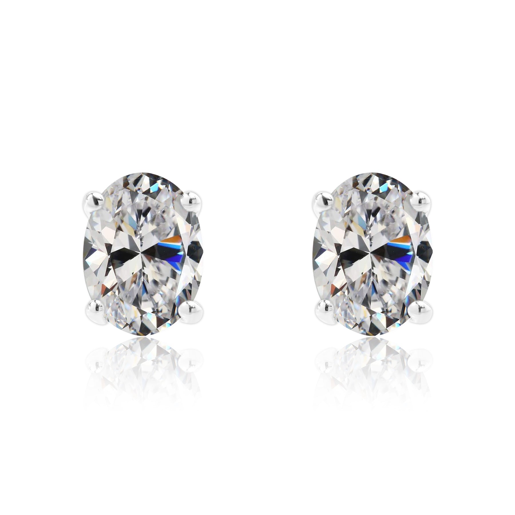 2.5 Carat Oval Cut - SWAROVSKI Cubic Zirconia - April Birthstone Solitaire Stud Earrings - 4 Prong - In 18K White Gold Plating Over Silver
