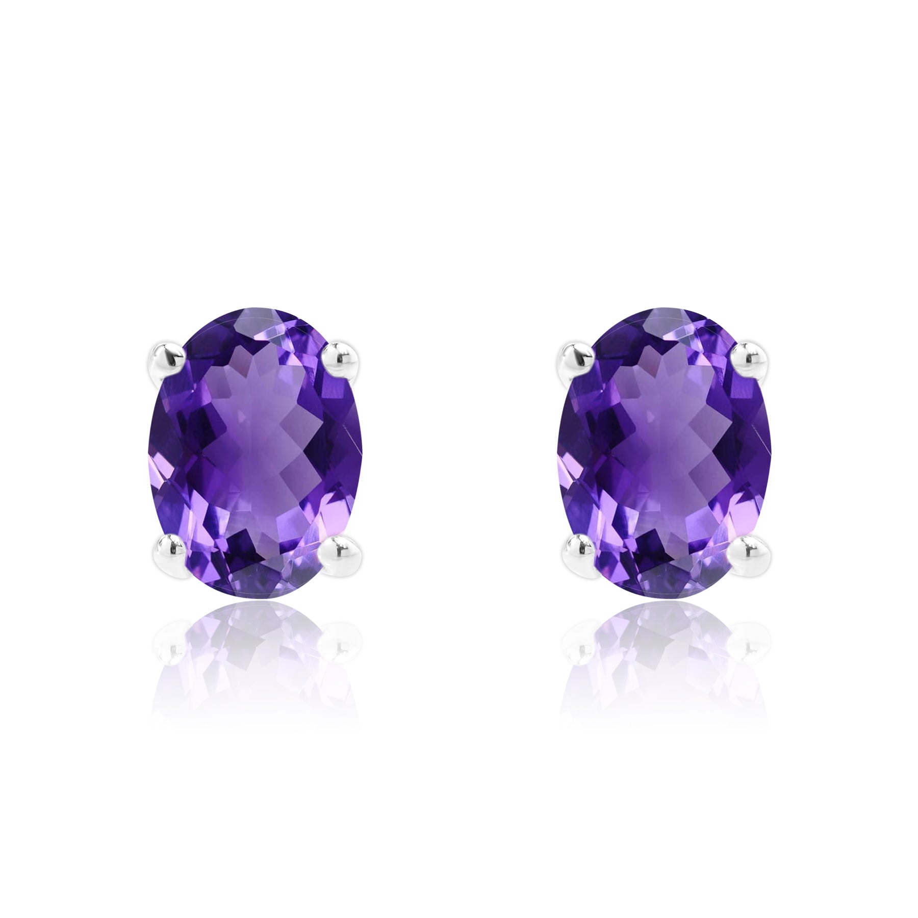 2.5 Carat Oval Cut - SWAROVSKI Amethyst - February Birthstone Solitaire Stud Earrings - 4 Prong - In 18K White Gold Plating Over Silver