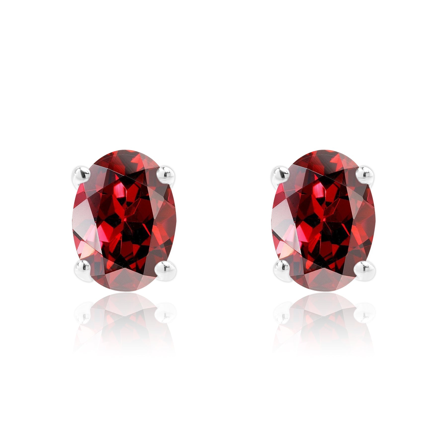 2.5 Carat Oval Cut - SWAROVSKI Garnet - January Birthstone Solitaire Stud Earrings - 4 Prong - In 18K White Gold Plating Over Silver