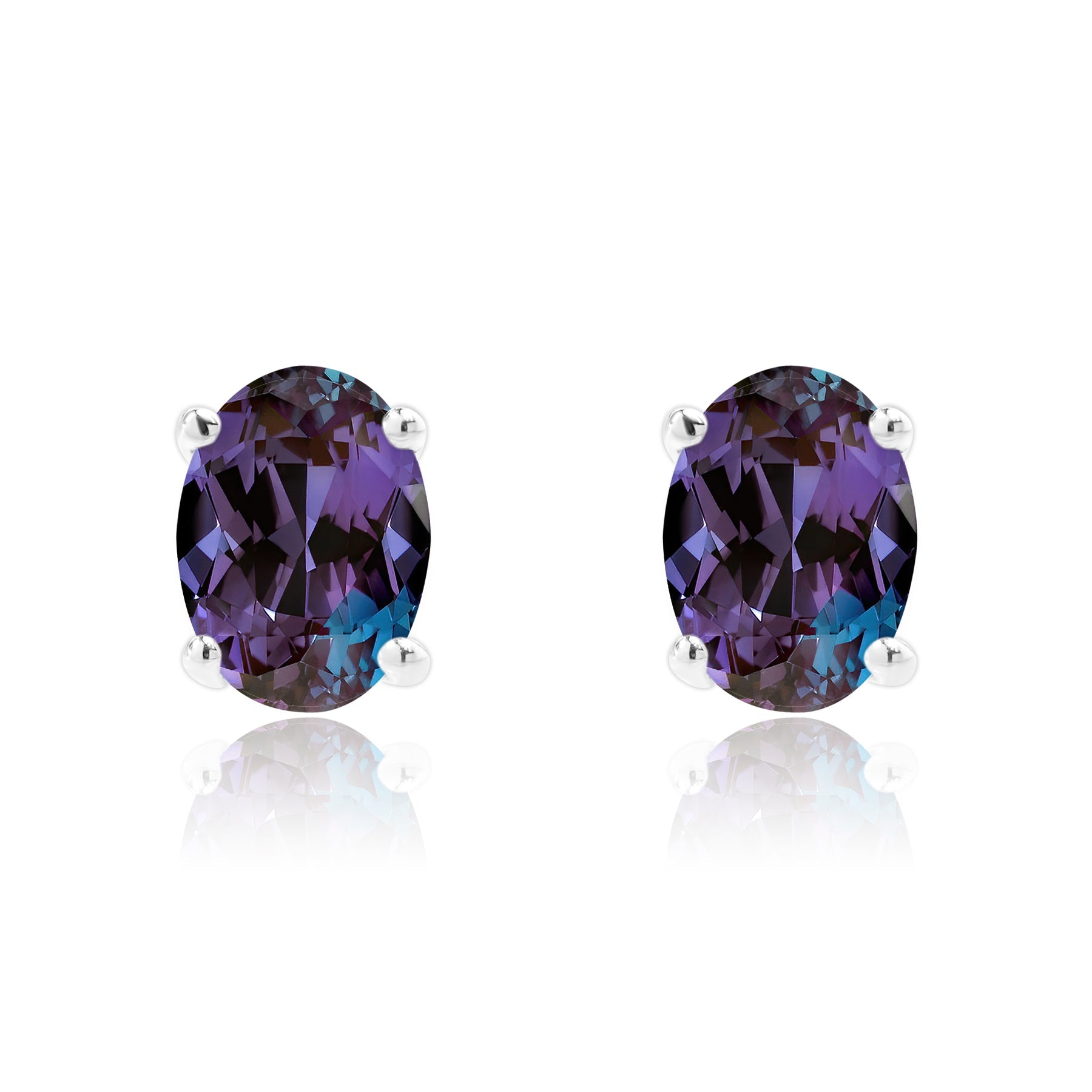 2.5 Carat Oval Cut - SWAROVSKI Alexandrite - June Birthstone Solitaire Stud Earrings - 4 Prong - In 18K White Gold Plating Over Silver